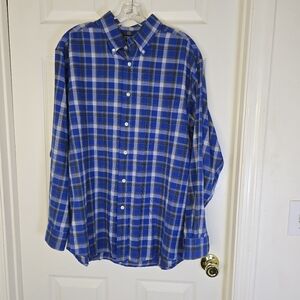 Blue Plaid Roundtree & York Men's Button‎ Long Sleeve Shirt L